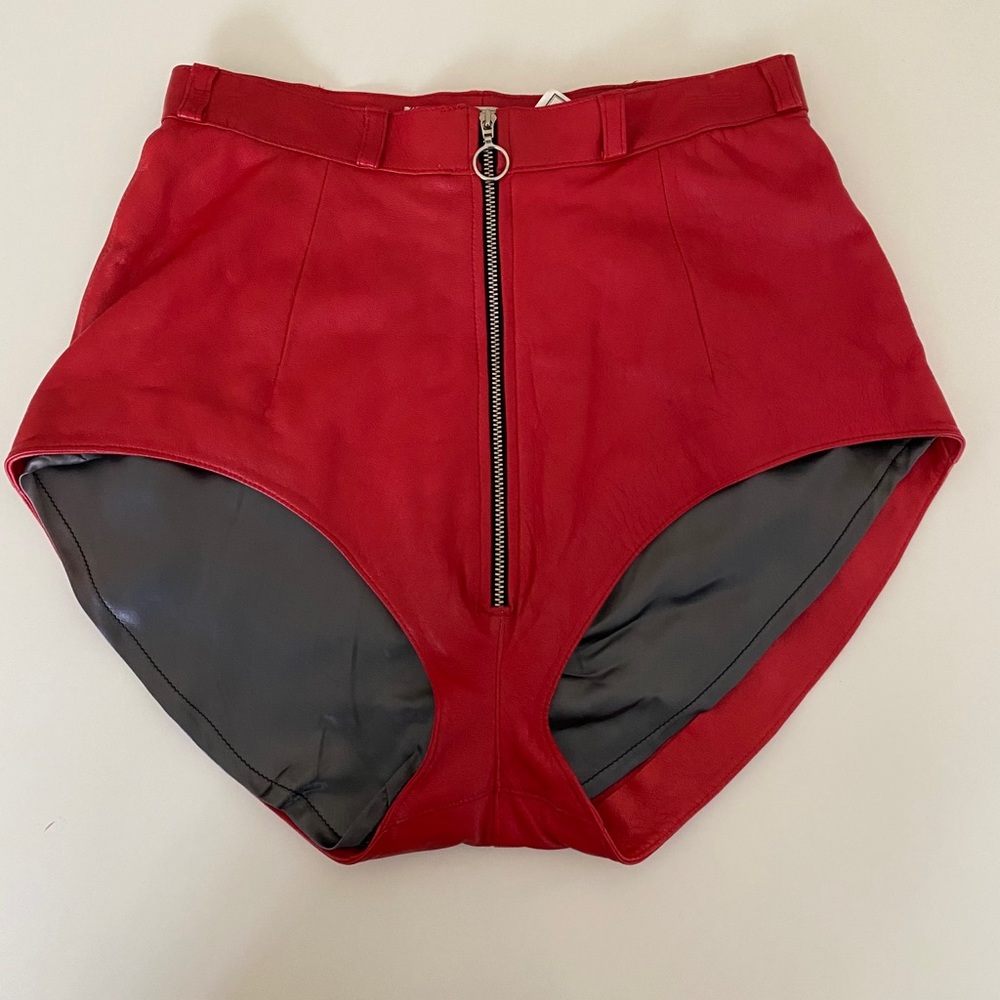 Sexy Red Leather Booty High Waist Shorts  38